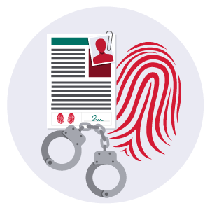 county criminal icon with fingerprint and handcuffs